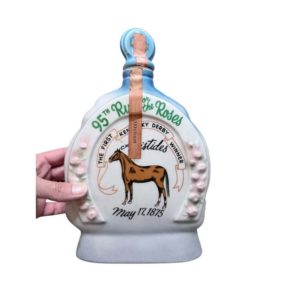 Jim Beam Decanter 95th Kentucky Derby 1969 Aristides Blue Regal China Empty GOOD